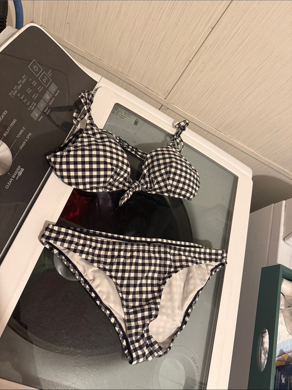 J Crew black and White Gingham Bikini Set small bottom medium top